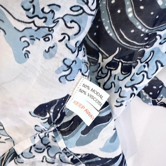 One Hundred Stars Great Wave Hokusai Kimono Jacket Navy Blue NWOT One Size - Picture 6 of 7